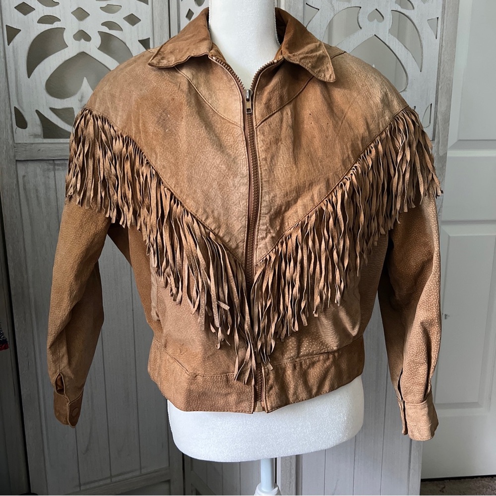 Vintage Paris Sport Club Universal Leather Fringe Jacket Sz M